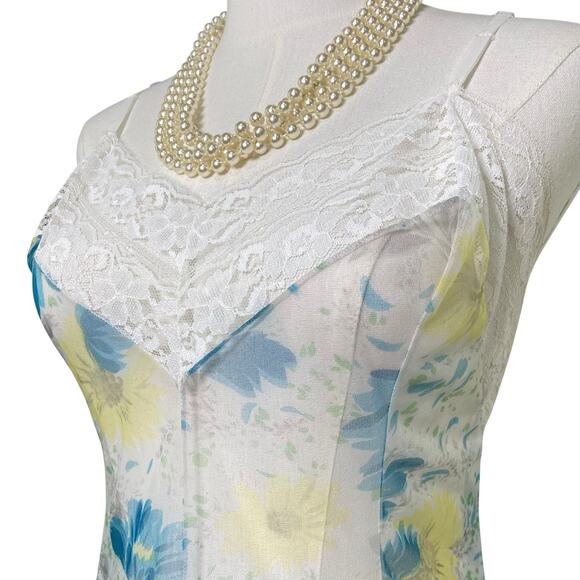 Vintage 60s Italy Blue Sheer Nylon Lacy Micro Mini Slip Dress Women's Size M - Picture 5 of 12